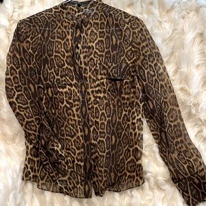 BCBGMAXAZRIA Animal Print Sheer Blouse Sz XS
